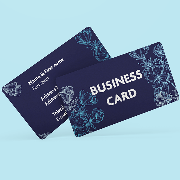 business card, visitekaart, balpen, zwarte map, digitalprinting.be, bloemen, patroon, illustratie